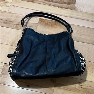 Gorgeous Black Shoulder Bag with Monochrome Patterned Sides